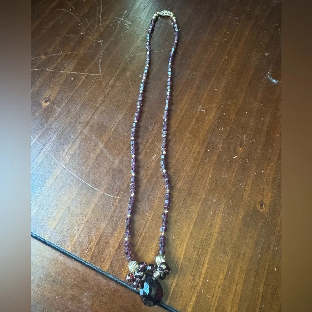 Vintage Garnet Briolette Cut Gemstone Bead Estate Necklace